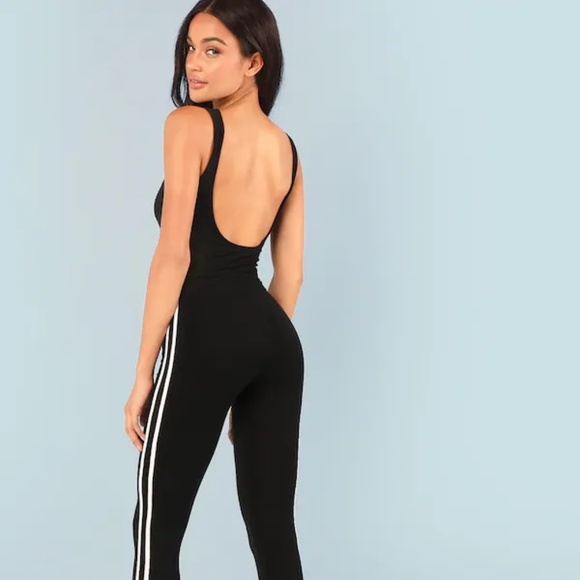 Backless Striped Side Bodycon Jumpsuit - Picture 2 of 8